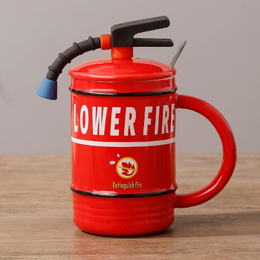 Fire Extinguisher Ceramic Mug with Lid & Spoon - 480ml