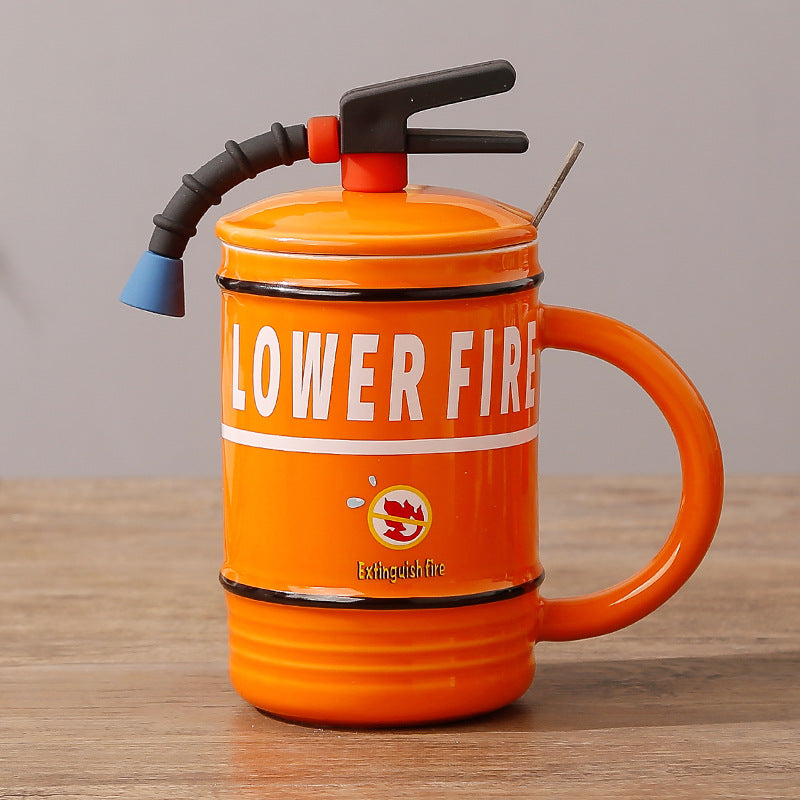 Fire Extinguisher Ceramic Mug with Lid & Spoon - 480ml