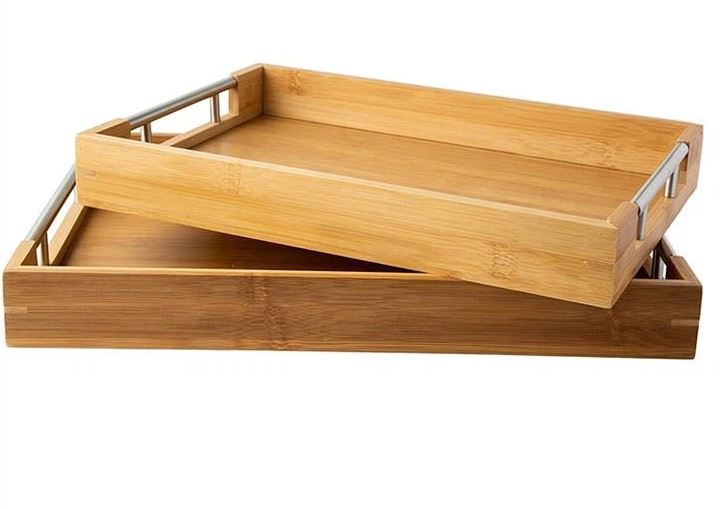 Bamboo Serving Tray with Metal Handles