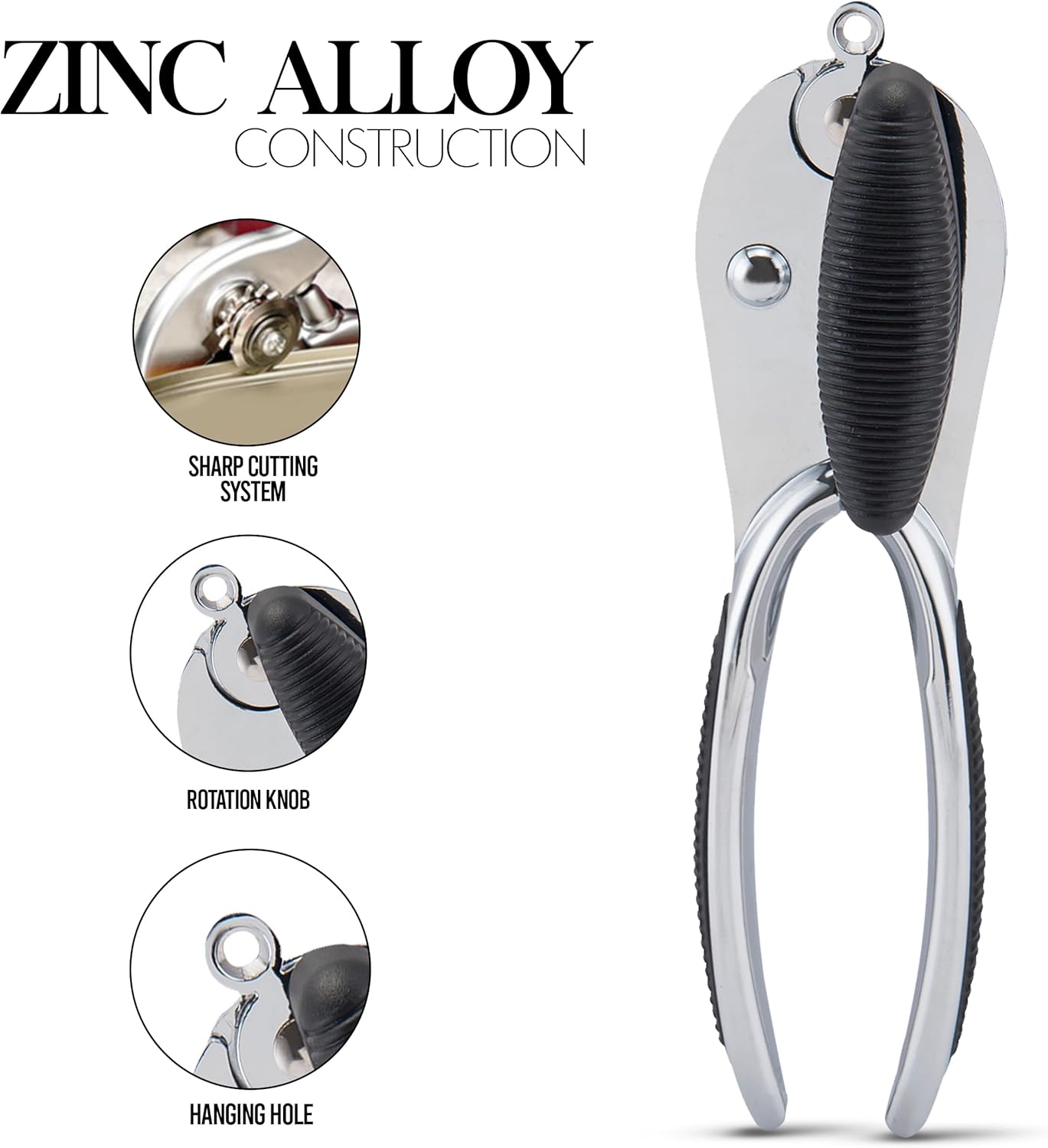 Zinc Alloy Heavy-Duty Can Opener with Ergonomic Grip Handheld