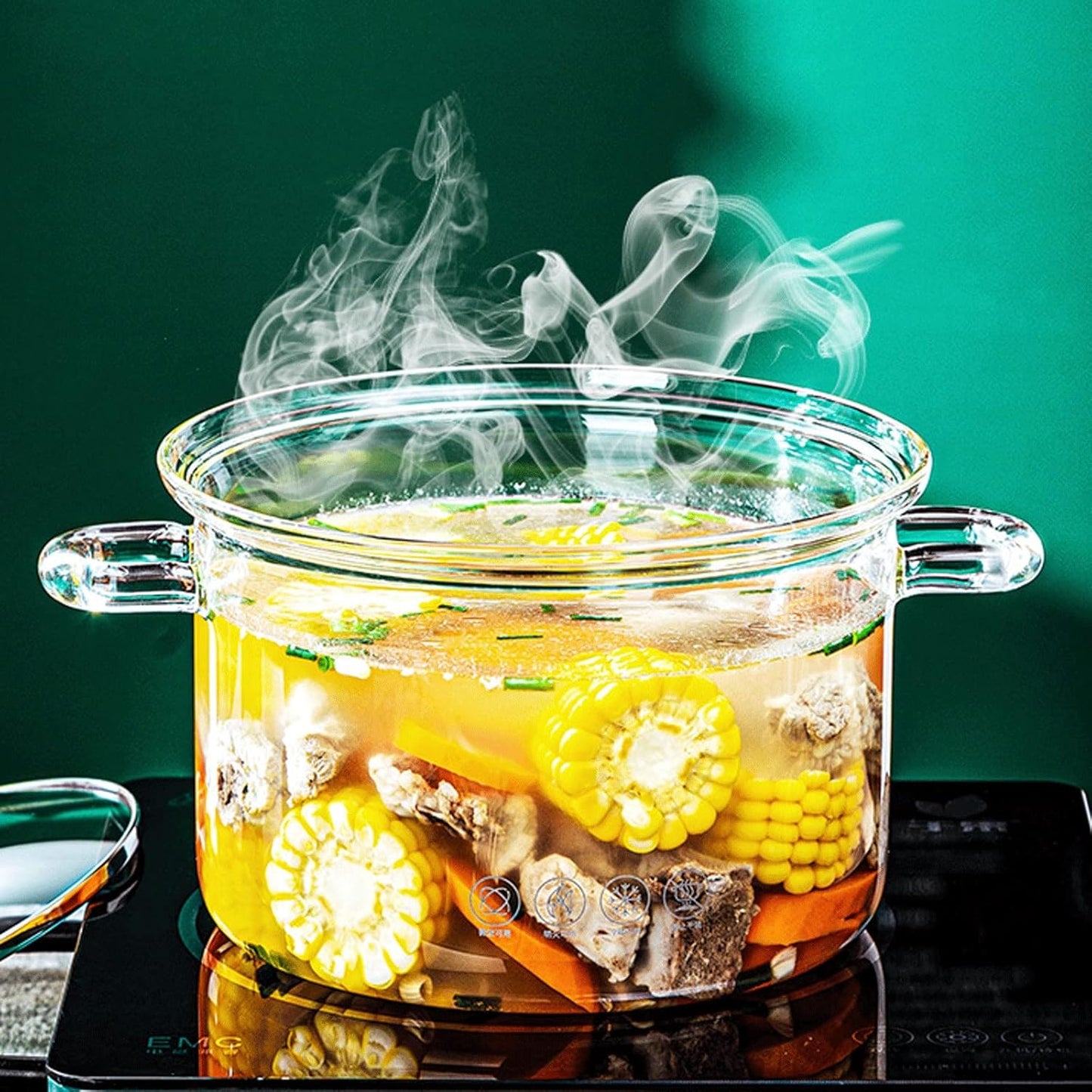 Glass Cooking Pot with Lid Heat Resistant Borosilicate Glass