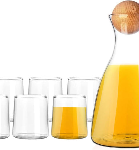 Elegant Vertical Pattern Glass Juice water Jug and 6 cups