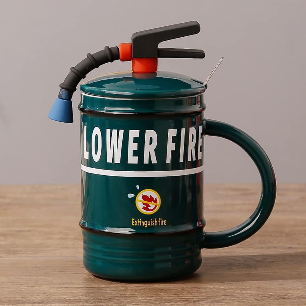 Fire Extinguisher Ceramic Mug with Lid & Spoon - 480ml