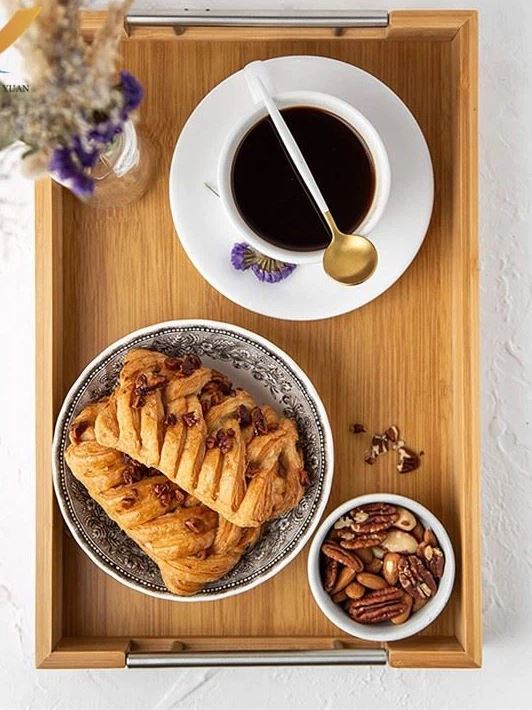 Bamboo Serving Tray with Metal Handles