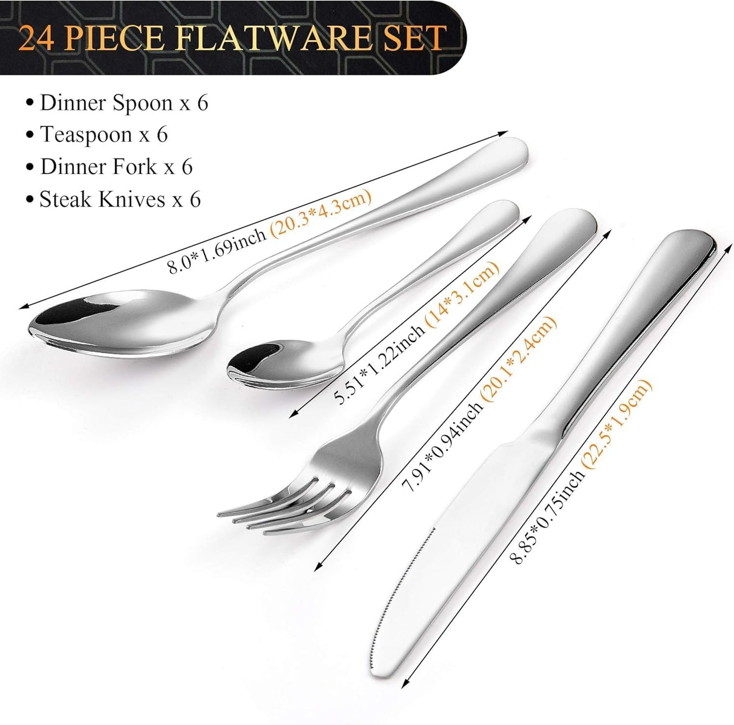 24-Piece Stainless Steel Flatware Silverware Set with Premium Gift box