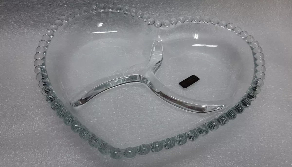 Heart Patterned Glass Plate with 3 Dividers