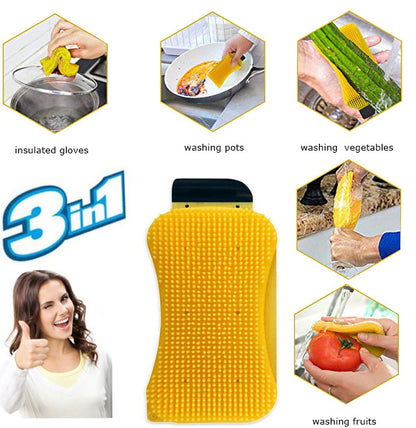 3 in 1 Kitchen Silicone Cleaning Brush Dishwashing Mat With Foam Tool Kitchen Accessories