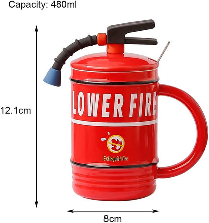 Fire Extinguisher Ceramic Mug with Lid & Spoon - 480ml