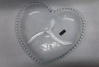 Heart Patterned Glass Plate with 3 Dividers