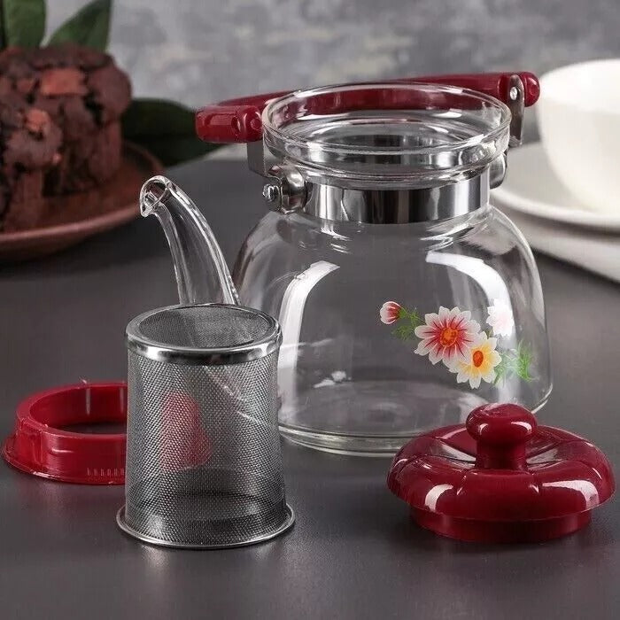 Glass Tea & Coffee Pot With Stainless Steel Strainer