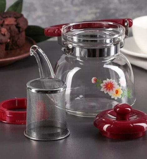 Glass Tea & Coffee Pot With Stainless Steel Strainer
