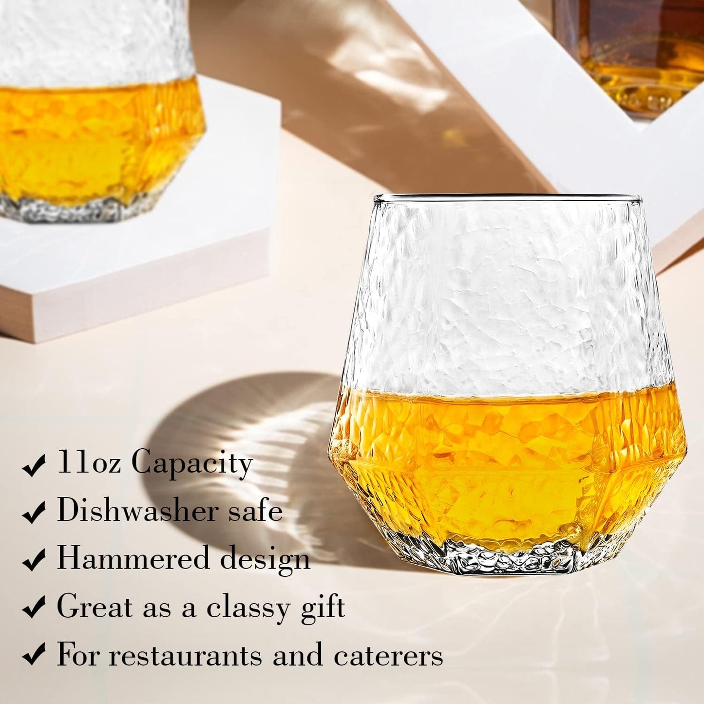 310Ml Diamond-Shaped Glass Tumbler – Elegant Tilted Design