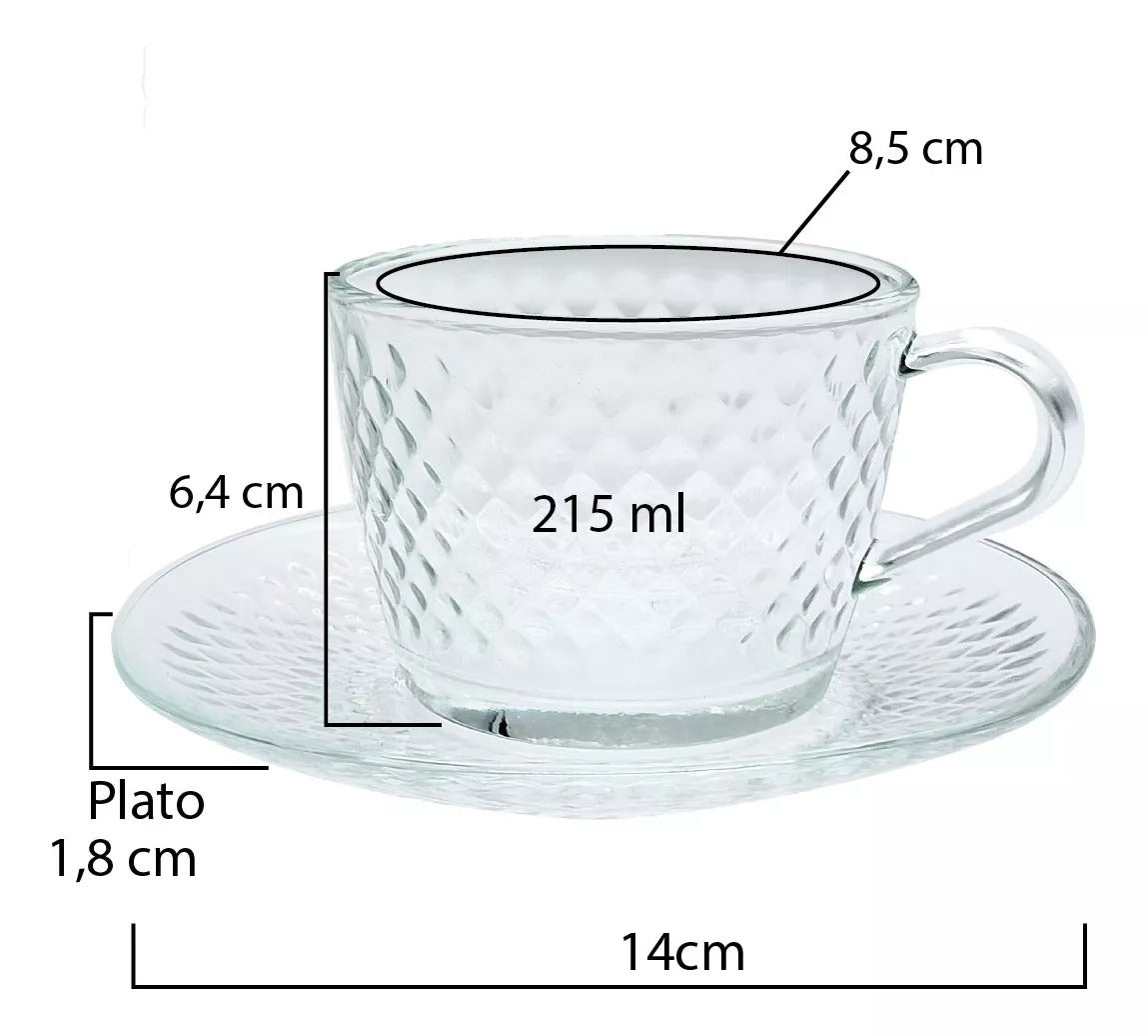 Diamond Tea cup  Glass 215ml with plate