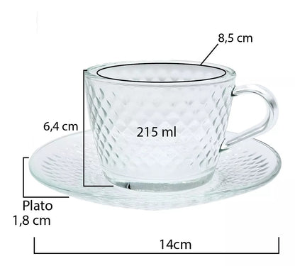 Diamond Tea cup  Glass 215ml with plate