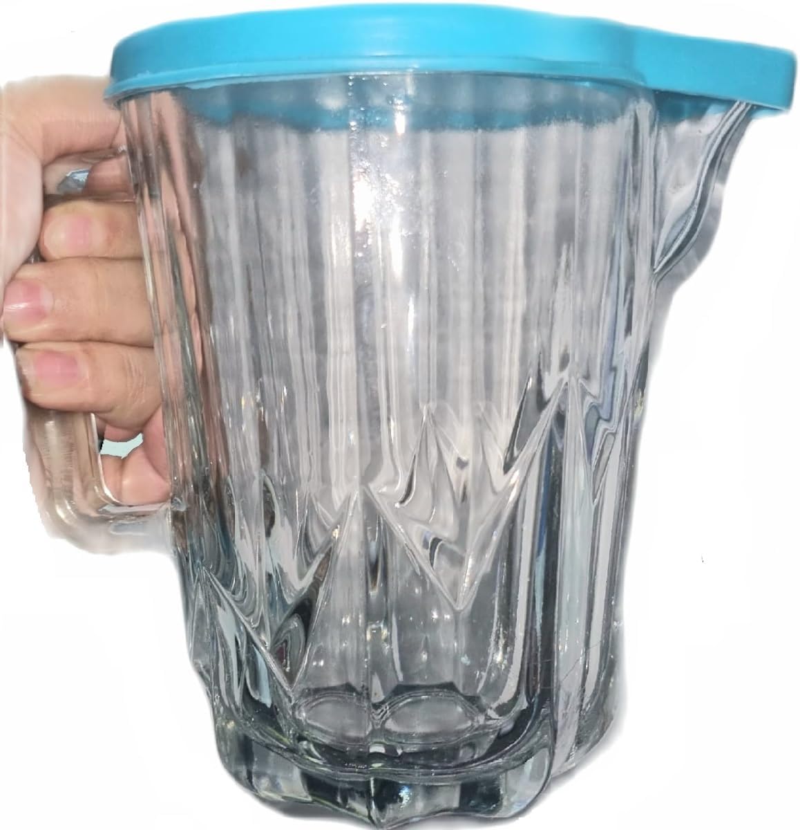 Glass Jug with Blue Lid and Handle 700ml