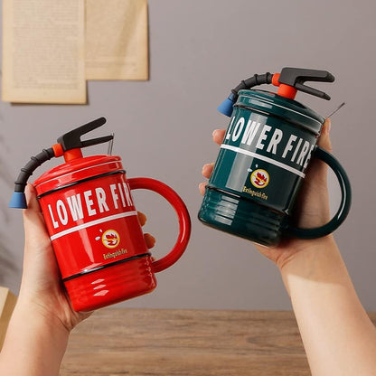 Fire Extinguisher Ceramic Mug with Lid & Spoon - 480ml