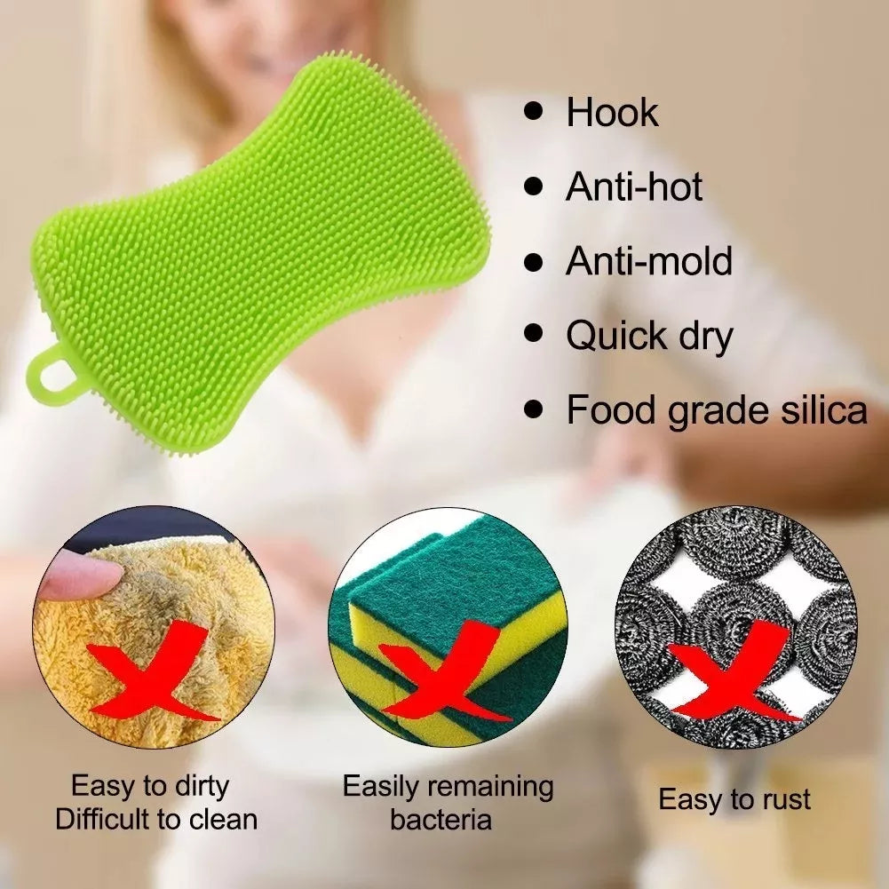 2pcs set Durable Silicone Dish Scrubber Sponge Scrub