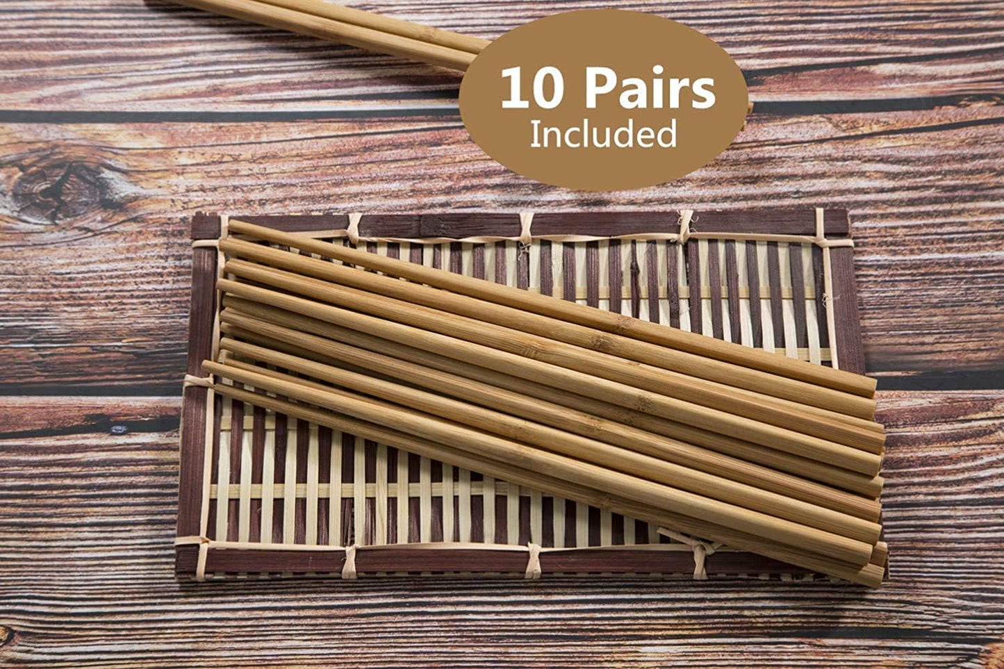 10 Pairs Natural Bamboo Chopsticks, 24cm Reusable Japanese Chinese Chop Stick