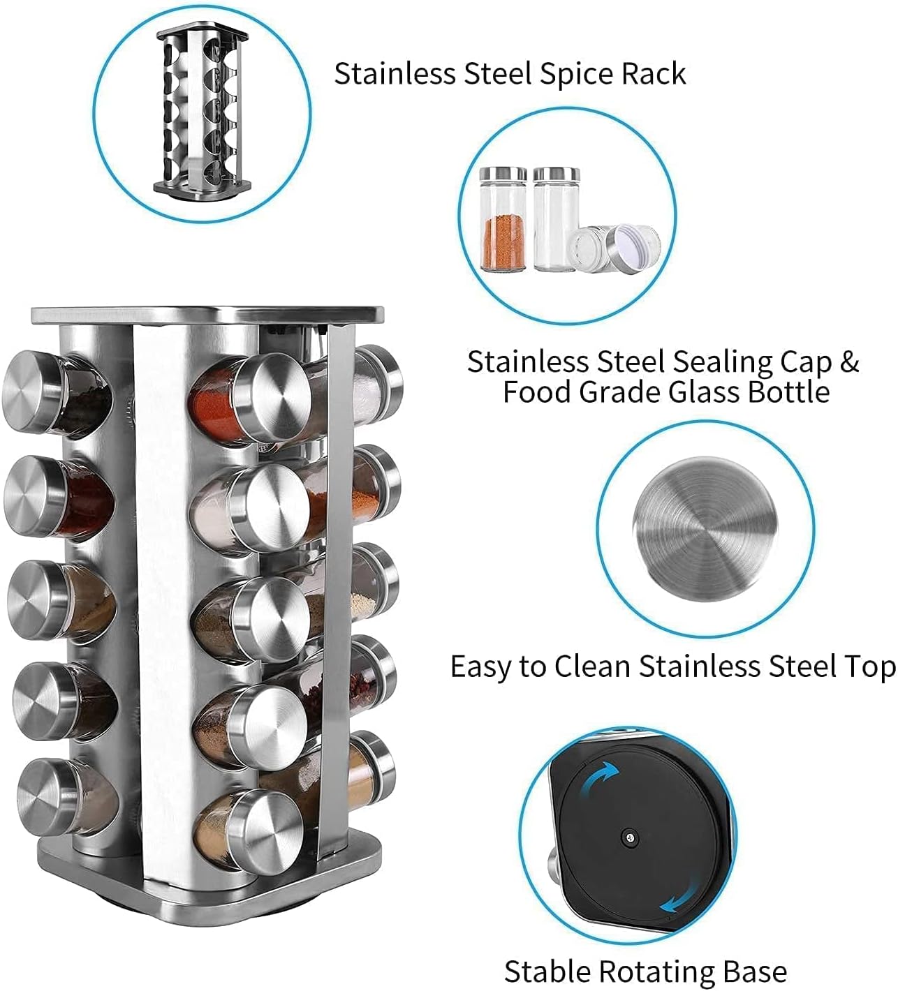 20 Jars Spice Rack Stainless Steel