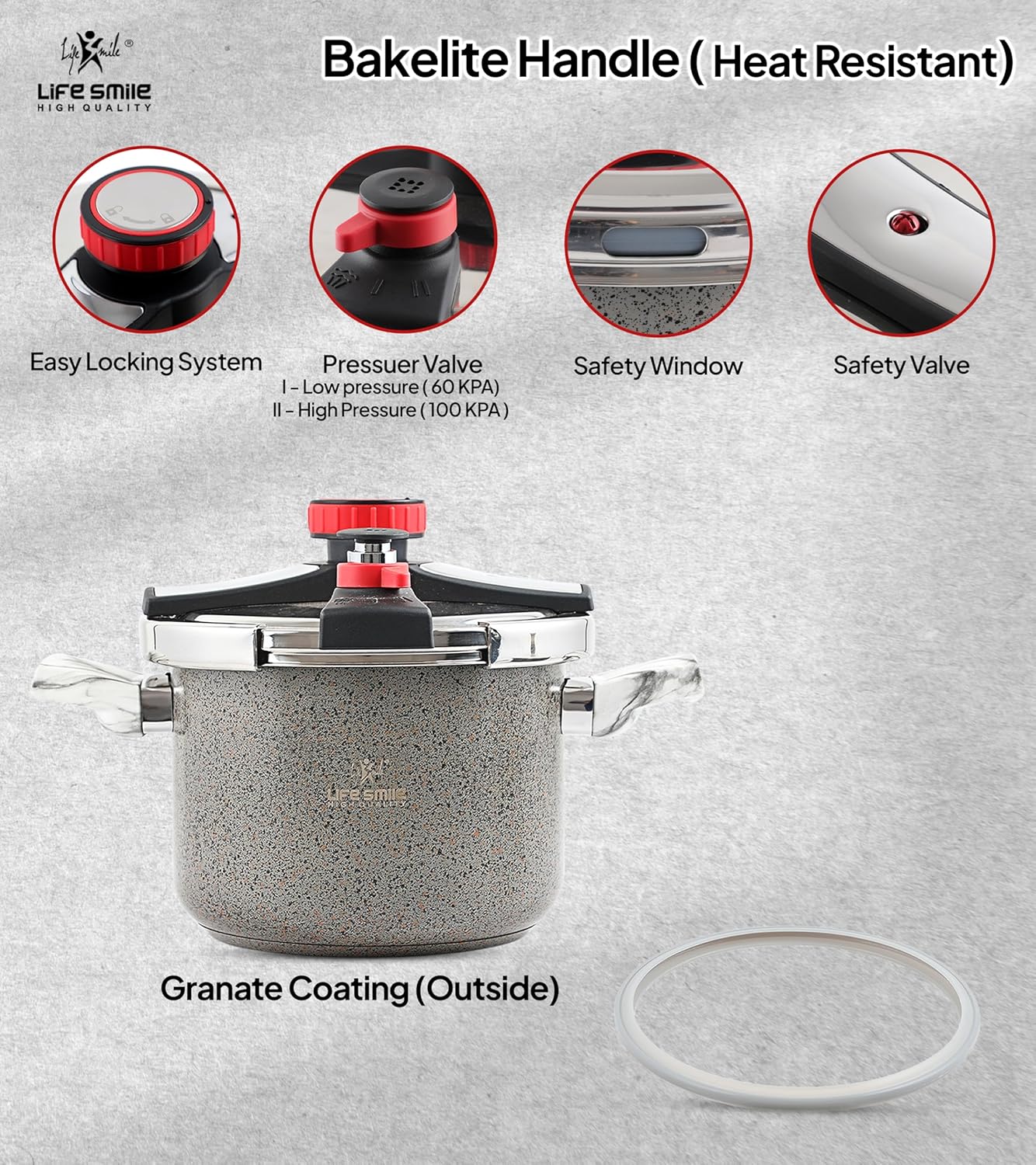 10L Stainless Steel Pressure Cooker with Granit Coating, Induction Bottom