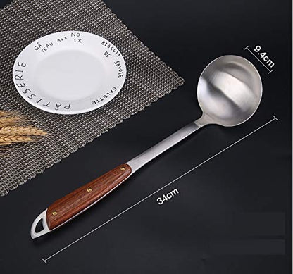 Stainless Steel Soup Ladle for Cooking with Wooden Handle