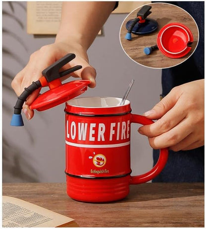 Fire Extinguisher Ceramic Mug with Lid & Spoon - 480ml