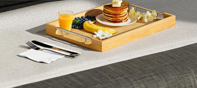 Bamboo Serving Tray with Metal Handles