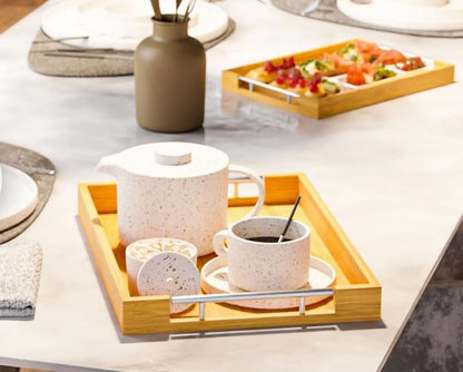 Bamboo Serving Tray with Metal Handles