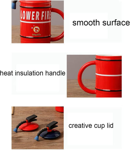 Fire Extinguisher Ceramic Mug with Lid & Spoon - 480ml