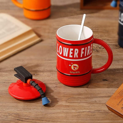 Fire Extinguisher Ceramic Mug with Lid & Spoon - 480ml