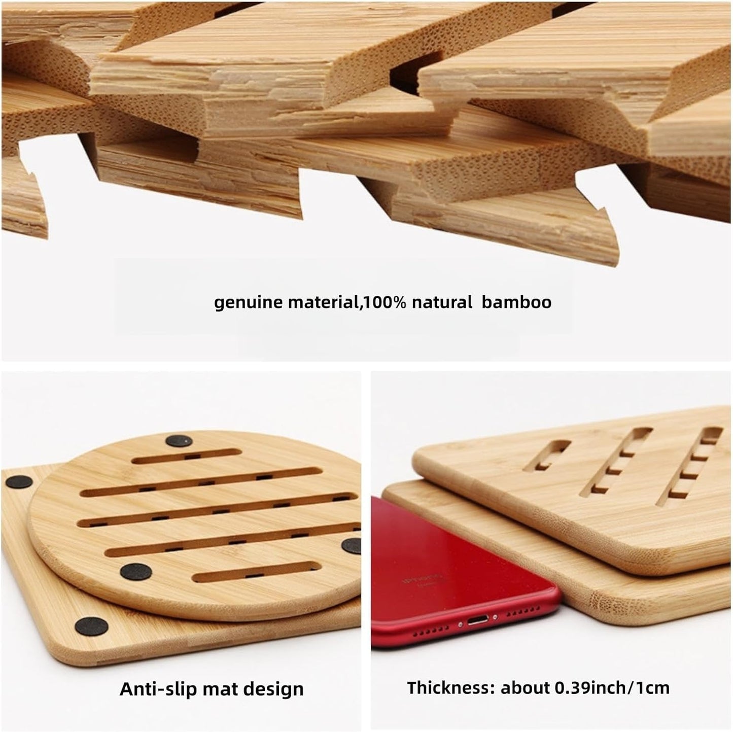 Table Solid Bamboo Wood Trivet for Hot Dishes and Pot