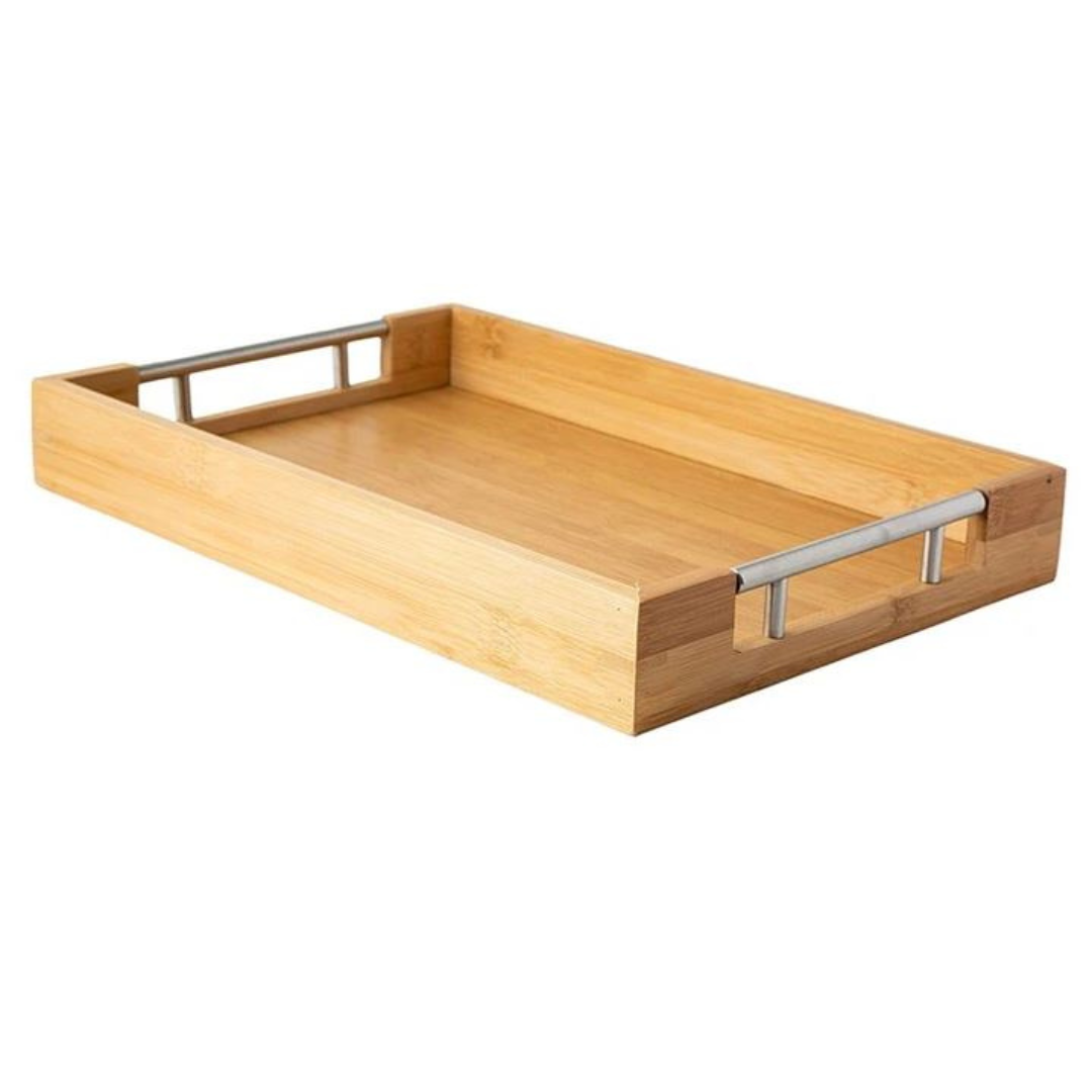 Bamboo Serving Tray with Metal Handles