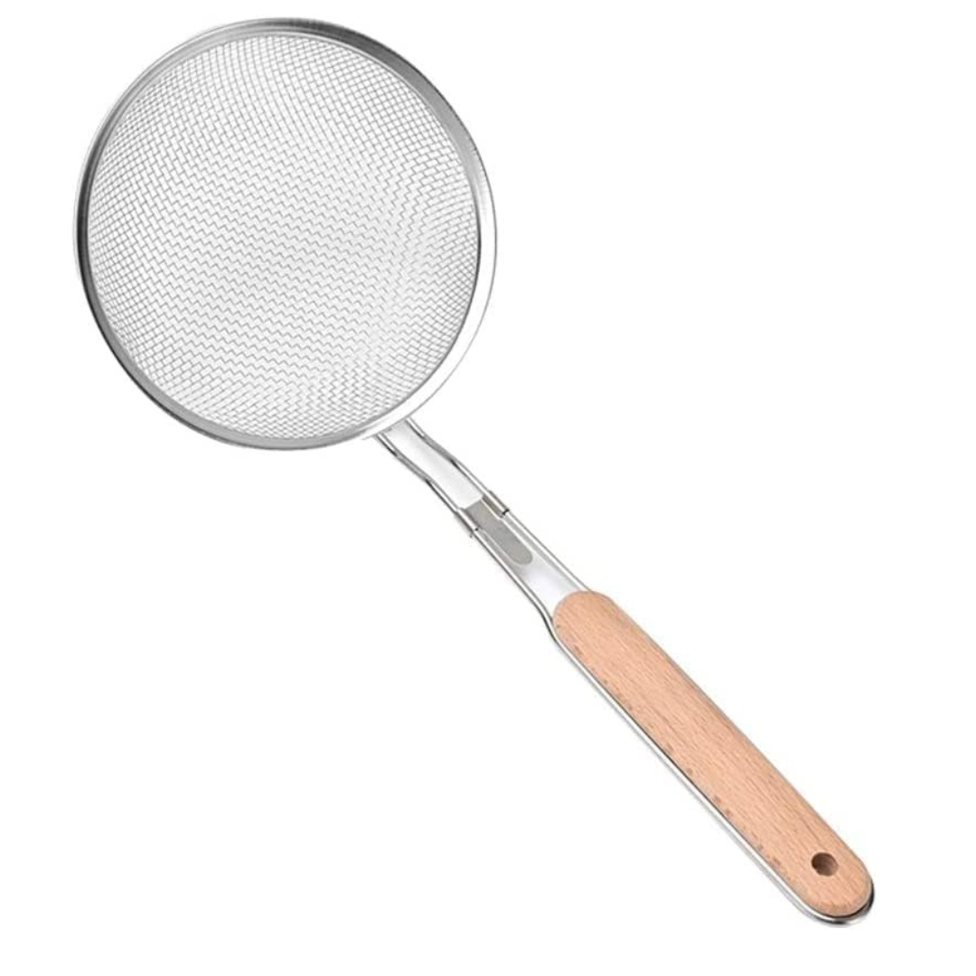 stainless steel double fine mesh strainer with long handle