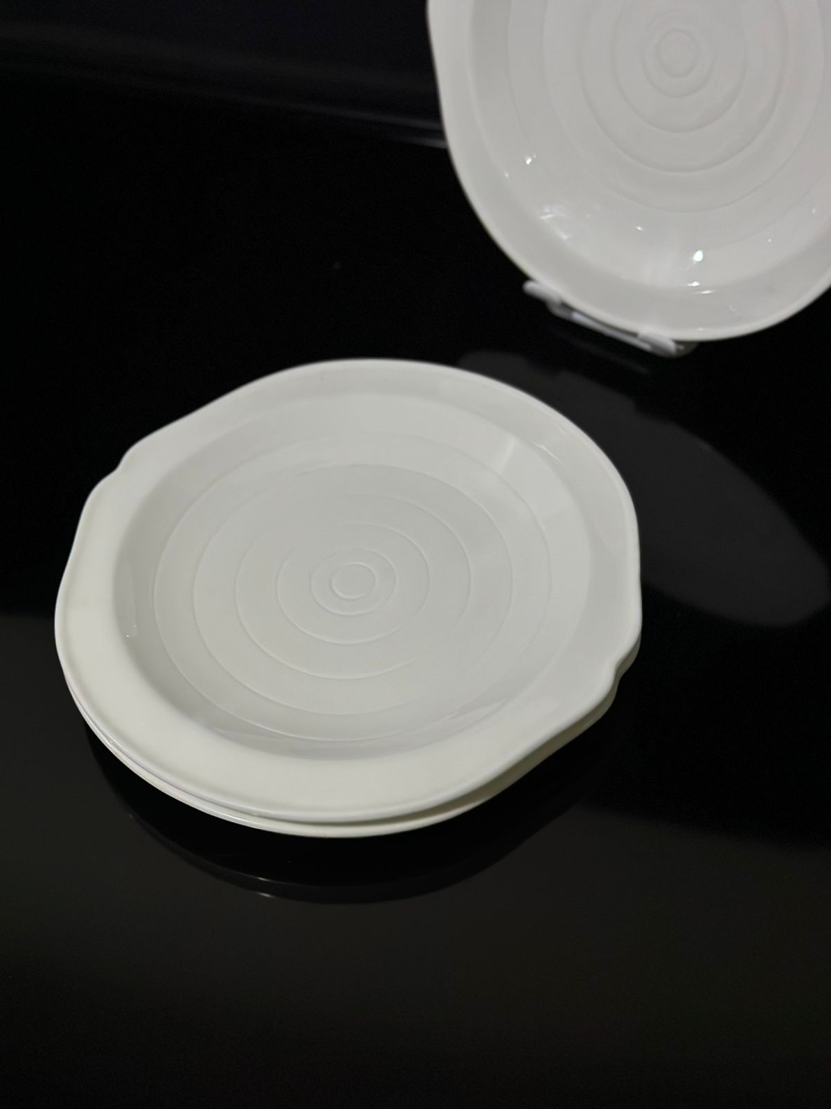 Decorative circle Bright White Porcelain Flat Plate styl9