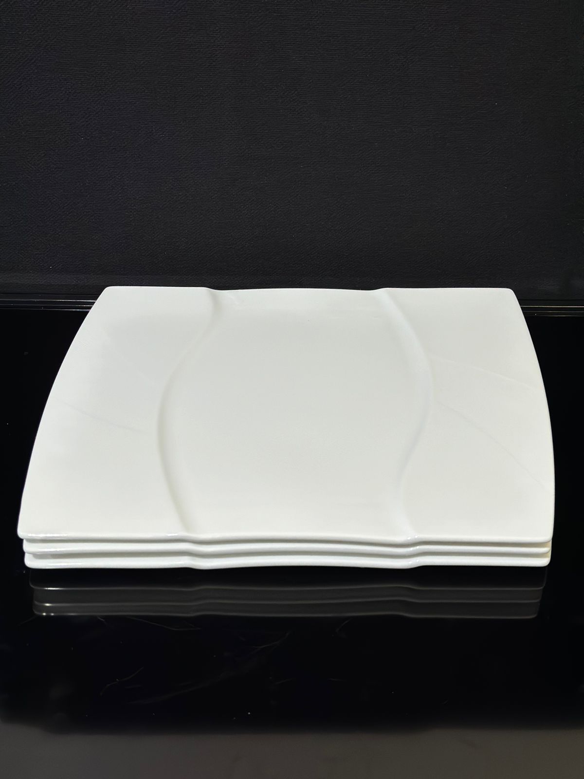 Decorative Rectangle Bright White Porcelain Flat Plate styl3