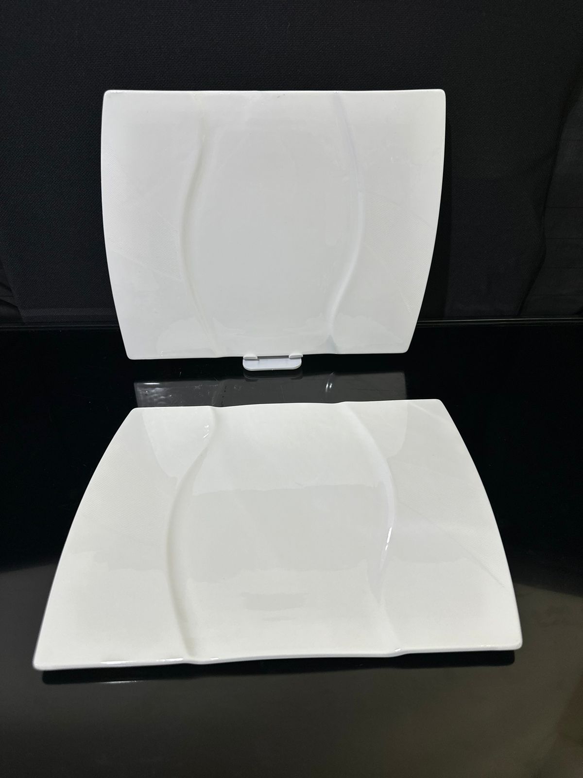 Decorative Rectangle Bright White Porcelain Flat Plate styl3