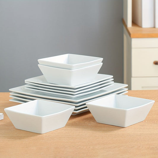 Medium Porcelain Square Stackable White Dishes styl1