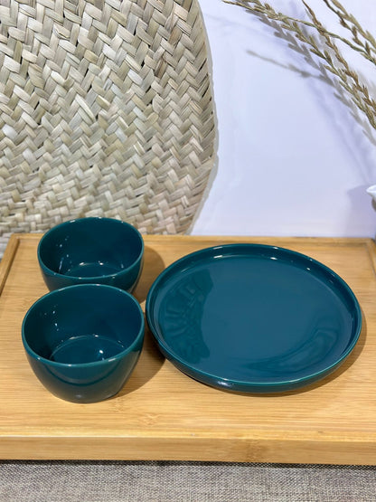 3 pcs set colored plate & bowls