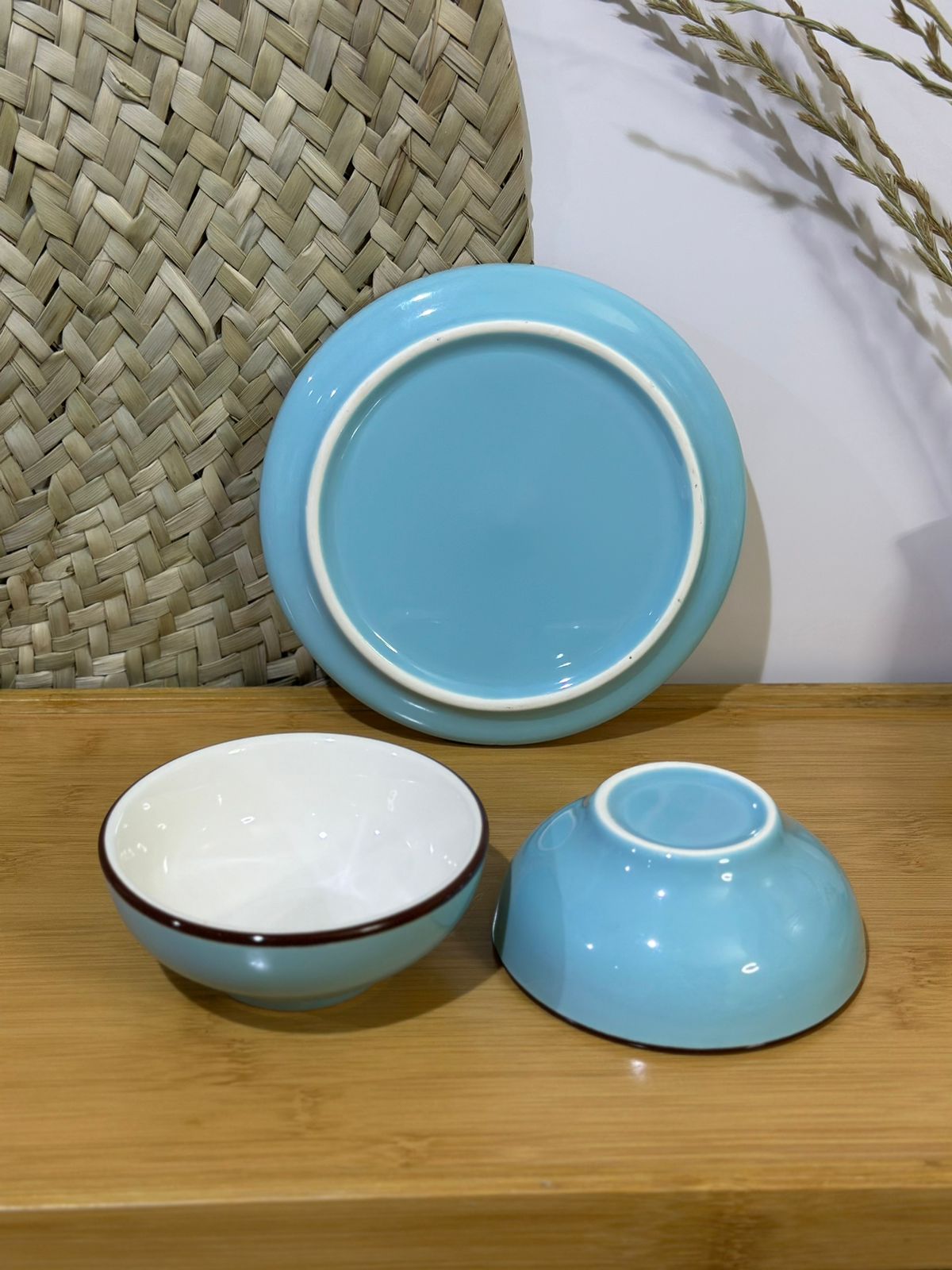 3 pcs set colored plate & bowls styl1