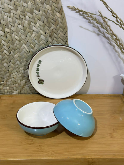 3 pcs set colored plate & bowls styl1