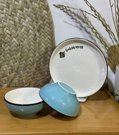 3 pcs set colored plate & bowls styl1