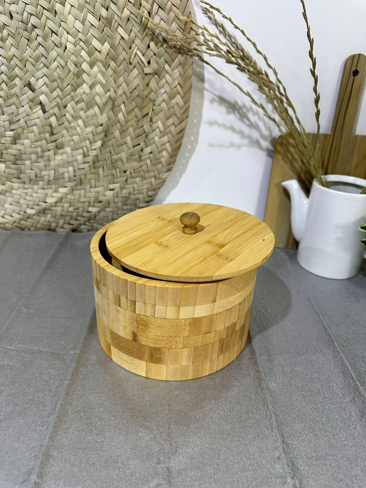 Round Bamboo Jar Salt and Spices Storage Container Spice Container 3-Tier