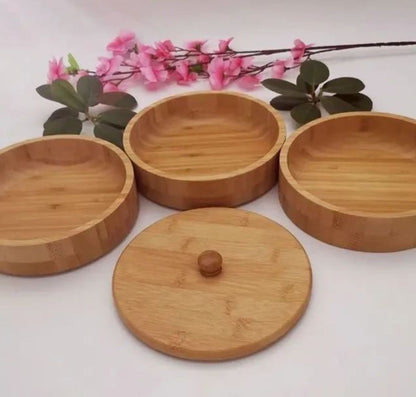 Round Bamboo Jar Salt and Spices Storage Container Spice Container 3-Tier