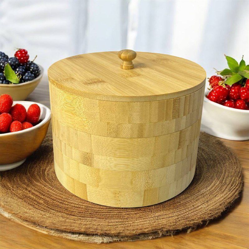 Round Bamboo Jar Salt and Spices Storage Container Spice Container 3-Tier