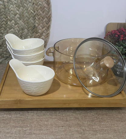 Glass Pot with Lid 3200ML & 4 Luxury bowls