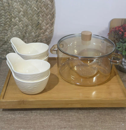 Glass Pot with Lid 3200ML & 4 Luxury bowls