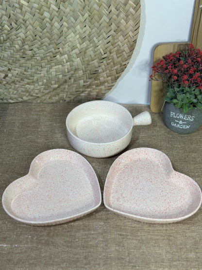 3pcs Luxury Love Dish Plate with Porcelain Pan