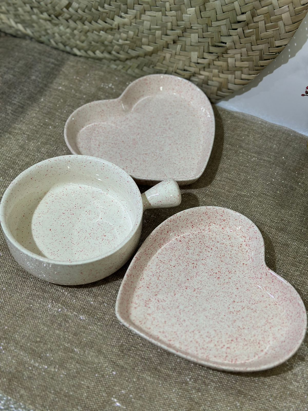 3pcs Luxury Love Dish Plate with Porcelain Pan