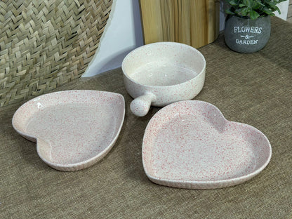 3pcs Luxury Love Dish Plate with Porcelain Pan