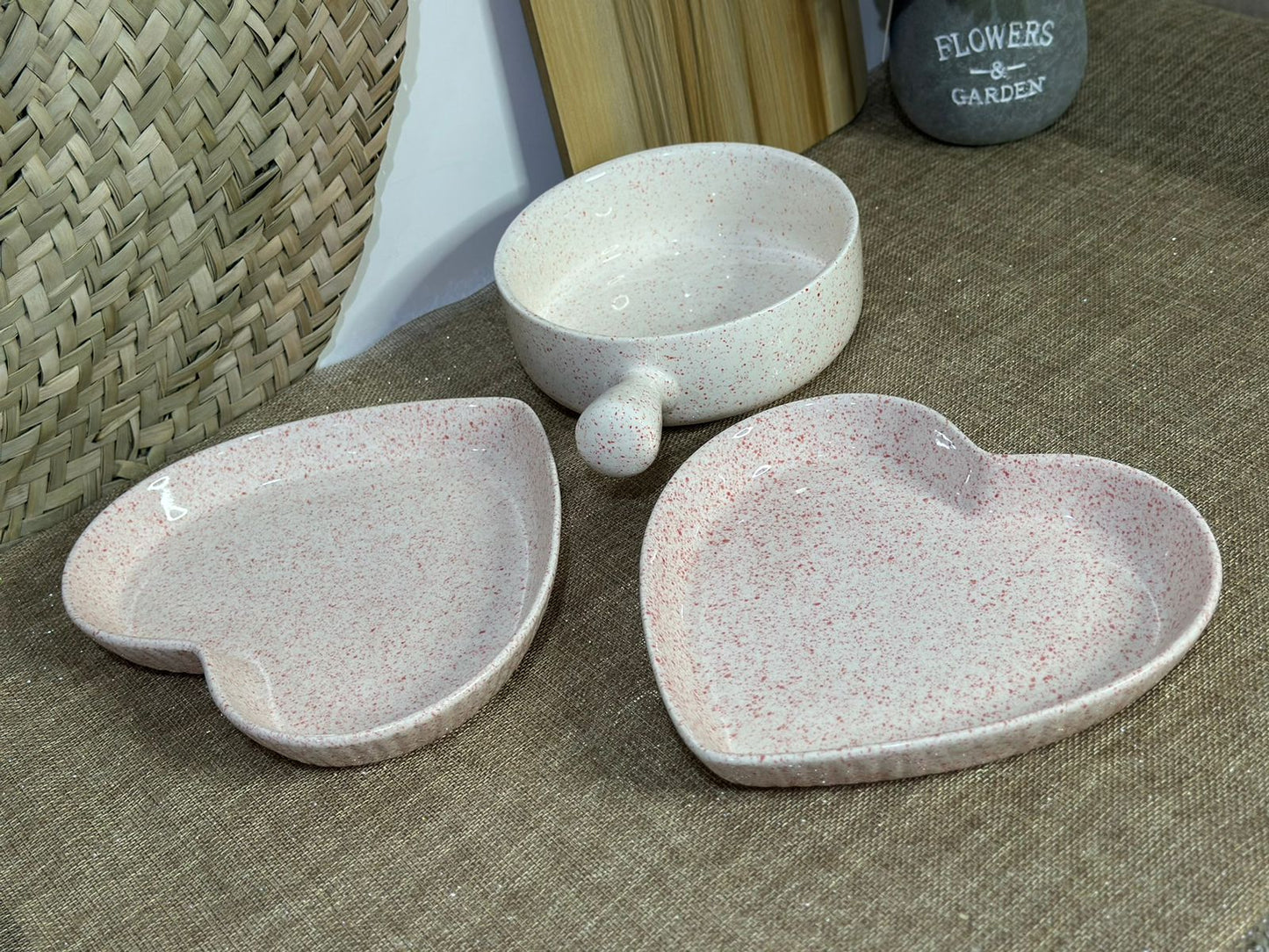 3pcs Luxury Love Dish Plate with Porcelain Pan